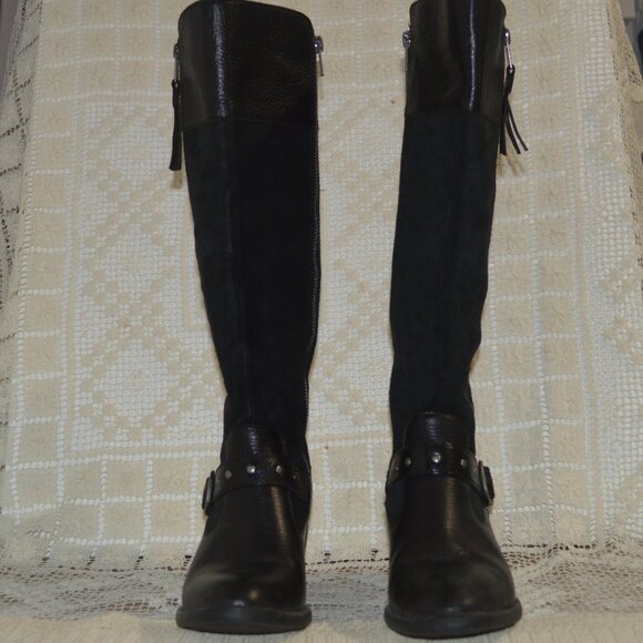 Born 6 Black Tall Boots Chunky Block Heels - Picture 4 of 8